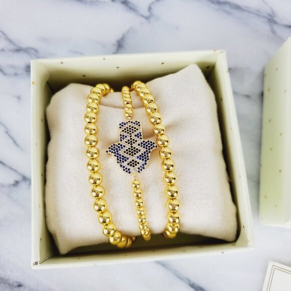 Eye Candy Hamsa Hand GOLD Bead Bracelet Set - Picture 3 of 6